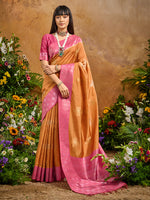 Thumbnail for Monjolika Fashion Woven Work Silk Blend Rust Saree - Distacart