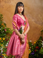 Thumbnail for Monjolika Fashion Woven Work Silk Blend Rust Saree - Distacart