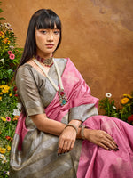 Thumbnail for Monjolika Fashion Woven Work Silk Blend Pink Saree - Distacart