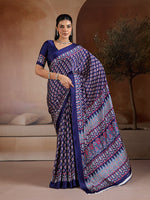 Thumbnail for Monjolika Fashion Navy Blue Printed Satin Saree - Distacart