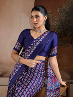 Thumbnail for Monjolika Fashion Navy Blue Printed Satin Saree - Distacart