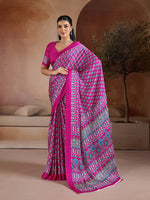 Thumbnail for Monjolika Fashion Rani Pink Printed Satin Saree - Distacart