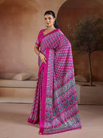 Thumbnail for Monjolika Fashion Rani Pink Printed Satin Saree - Distacart