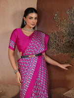 Thumbnail for Monjolika Fashion Rani Pink Printed Satin Saree - Distacart