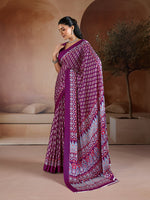 Thumbnail for Monjolika Fashion Purple Printed Satin Saree - Distacart