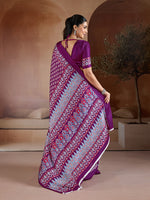 Thumbnail for Monjolika Fashion Purple Printed Satin Saree - Distacart