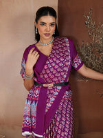 Thumbnail for Monjolika Fashion Purple Printed Satin Saree - Distacart