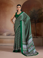 Thumbnail for Monjolika Fashion Dark Green Printed Satin Saree - Distacart