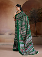 Thumbnail for Monjolika Fashion Dark Green Printed Satin Saree - Distacart