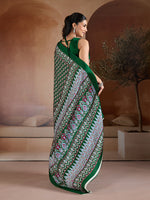 Thumbnail for Monjolika Fashion Dark Green Printed Satin Saree - Distacart