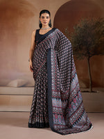 Thumbnail for Monjolika Fashion Black Printed Satin Saree - Distacart