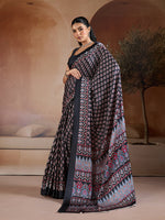 Thumbnail for Monjolika Fashion Black Printed Satin Saree - Distacart