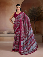 Thumbnail for Monjolika Fashion Maroon Printed Satin Saree - Distacart