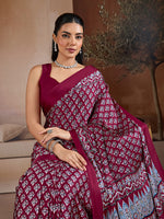 Thumbnail for Monjolika Fashion Maroon Printed Satin Saree - Distacart