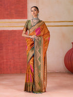 Thumbnail for Monjolika Fashion Silk Blend woven Work Orange Saree - Distacart