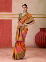 Thumbnail for Monjolika Fashion Silk Blend woven Work Orange Saree - Distacart