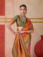 Thumbnail for Monjolika Fashion Silk Blend woven Work Orange Saree - Distacart