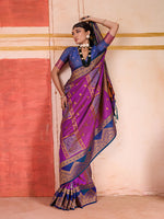 Thumbnail for Monjolika Fashion Silk Blend woven Work Magenta Saree - Distacart