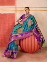 Thumbnail for Monjolika Fashion Silk Blend woven Work Teal Saree - Distacart
