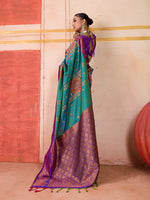 Thumbnail for Monjolika Fashion Silk Blend woven Work Teal Saree - Distacart