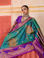 Thumbnail for Monjolika Fashion Silk Blend woven Work Teal Saree - Distacart
