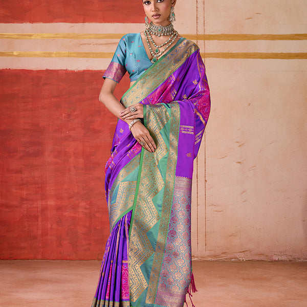 Monjolika Fashion Silk Blend woven Work Purple Saree - Distacart