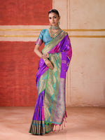 Thumbnail for Monjolika Fashion Silk Blend woven Work Purple Saree - Distacart