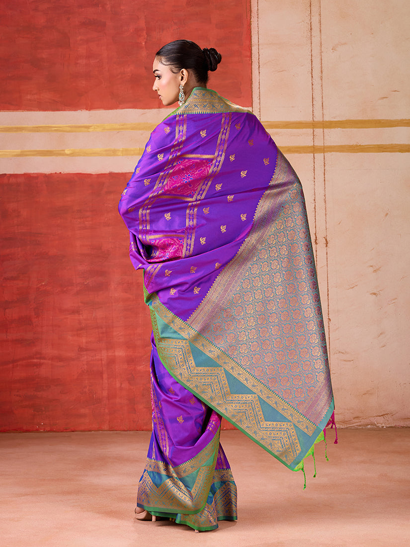 Monjolika Fashion Silk Blend woven Work Purple Saree - Distacart