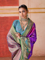 Thumbnail for Monjolika Fashion Silk Blend woven Work Purple Saree - Distacart