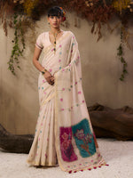 Thumbnail for Monjolika Fashion Cotton Blend woven Cream Saree - Distacart