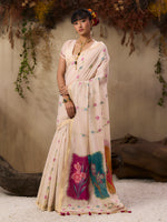 Thumbnail for Monjolika Fashion Cotton Blend woven Cream Saree - Distacart