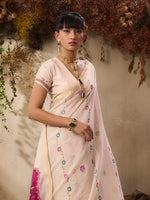 Thumbnail for Monjolika Fashion Cotton Blend woven Cream Saree - Distacart