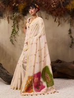 Thumbnail for Monjolika Fashion Cotton Blend woven Cream Saree - Distacart