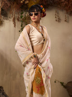 Thumbnail for Monjolika Fashion Cotton Blend woven Cream Saree - Distacart