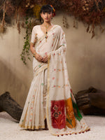 Thumbnail for Monjolika Fashion Cotton Blend woven Cream Saree - Distacart
