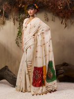 Thumbnail for Monjolika Fashion Cotton Blend woven Cream Saree - Distacart