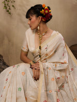 Thumbnail for Monjolika Fashion Cotton Blend woven Cream Saree - Distacart