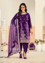 Thumbnail for Monjolika Fashion Purple Velvet Embroidered Salwar Kameez - Distacart