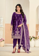 Thumbnail for Monjolika Fashion Purple Velvet Embroidered Salwar Kameez - Distacart