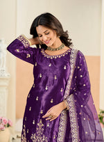 Thumbnail for Monjolika Fashion Purple Velvet Embroidered Salwar Kameez - Distacart