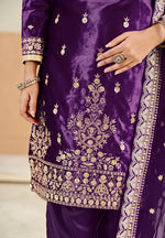 Thumbnail for Monjolika Fashion Purple Velvet Embroidered Salwar Kameez - Distacart