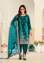 Thumbnail for Monjolika Fashion Teal Velvet Embroidered Salwar Kameez - Distacart