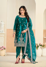 Thumbnail for Monjolika Fashion Teal Velvet Embroidered Salwar Kameez - Distacart