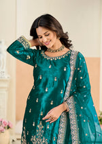 Thumbnail for Monjolika Fashion Teal Velvet Embroidered Salwar Kameez - Distacart