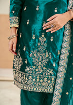 Thumbnail for Monjolika Fashion Teal Velvet Embroidered Salwar Kameez - Distacart