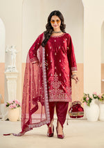 Thumbnail for Monjolika Fashion Maroon Velvet Embroidered Salwar Kameez - Distacart