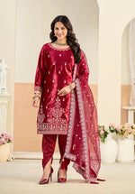 Thumbnail for Monjolika Fashion Maroon Velvet Embroidered Salwar Kameez - Distacart