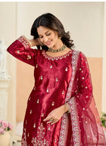 Thumbnail for Monjolika Fashion Maroon Velvet Embroidered Salwar Kameez - Distacart