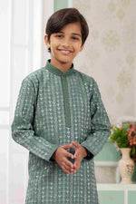 Thumbnail for Raivat Ethnic Art Silk Embroidery Work Kids Kurta Pajama In Green Colour - Distacart