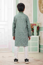 Thumbnail for Raivat Ethnic Art Silk Embroidery Work Kids Kurta Pajama In Green Colour - Distacart